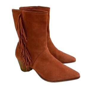 Anthro Bernardo Burnt Orange Suede Western Style Boots w Fringe Women's Sz 9 EUC